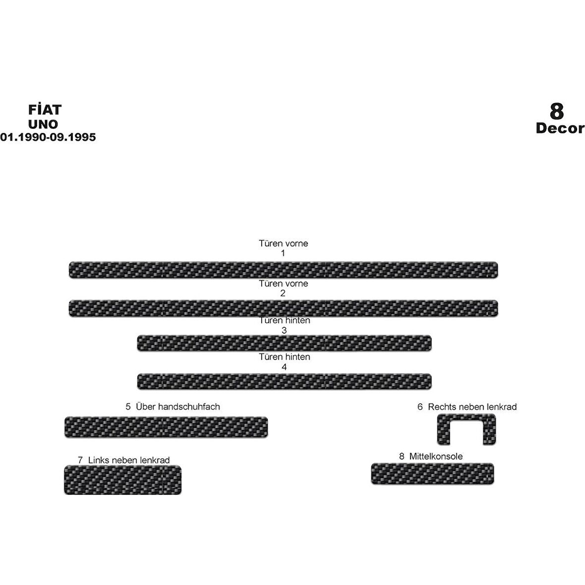 Meriç® Fiat Uno Ön Torpido Kaplama 8 Parça 1990-1995