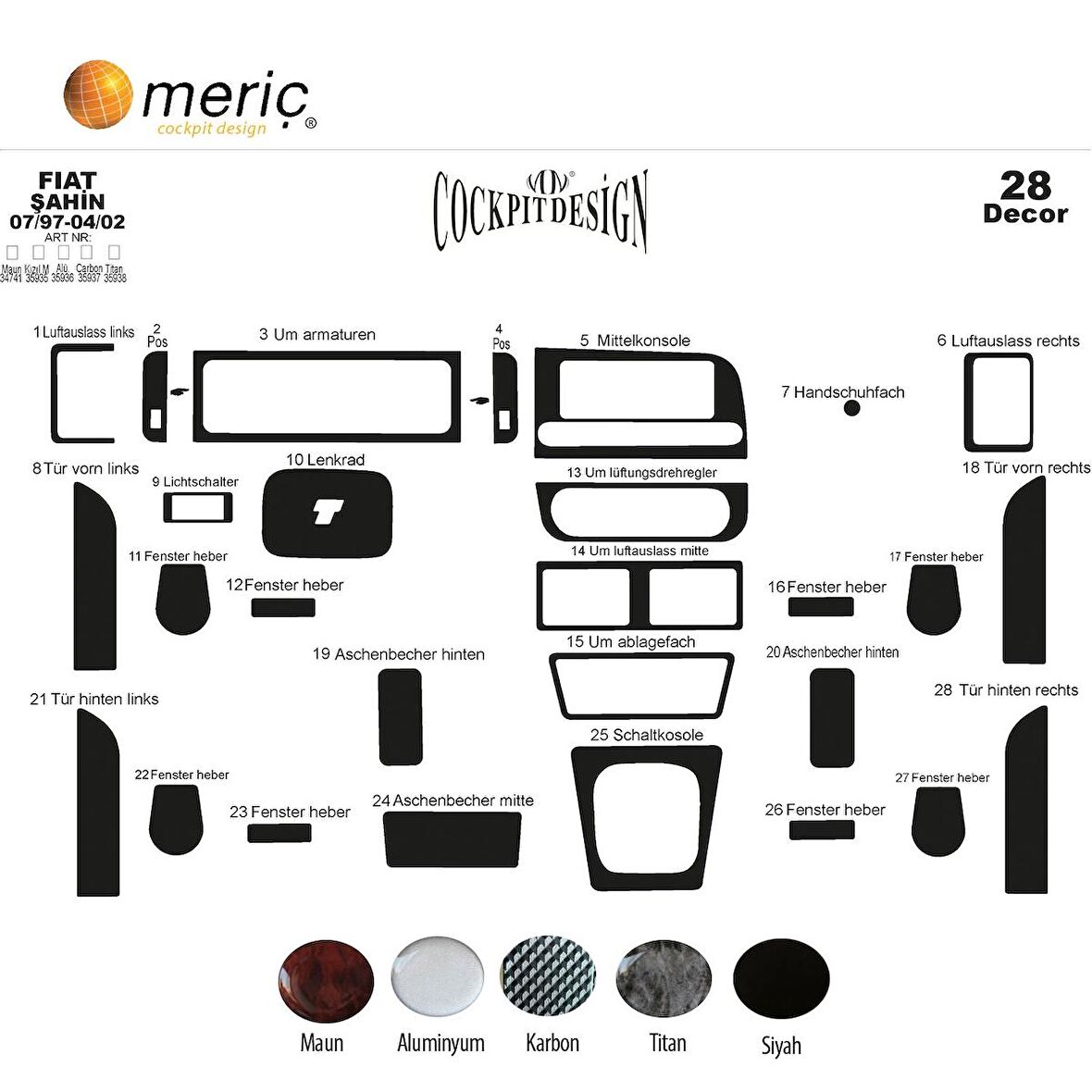 Meriç® Fiat Şahin S Ön Torpido Kaplama 28 Parça 1997-2002