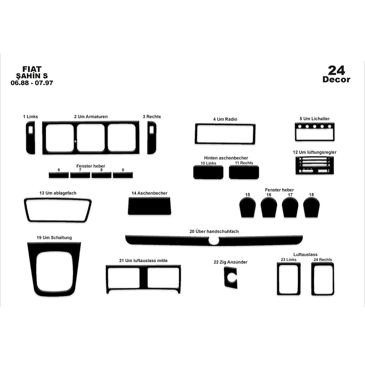 Meriç® Fiat Şahin S Ön Torpido Kaplama 24 Parça 1988-1997