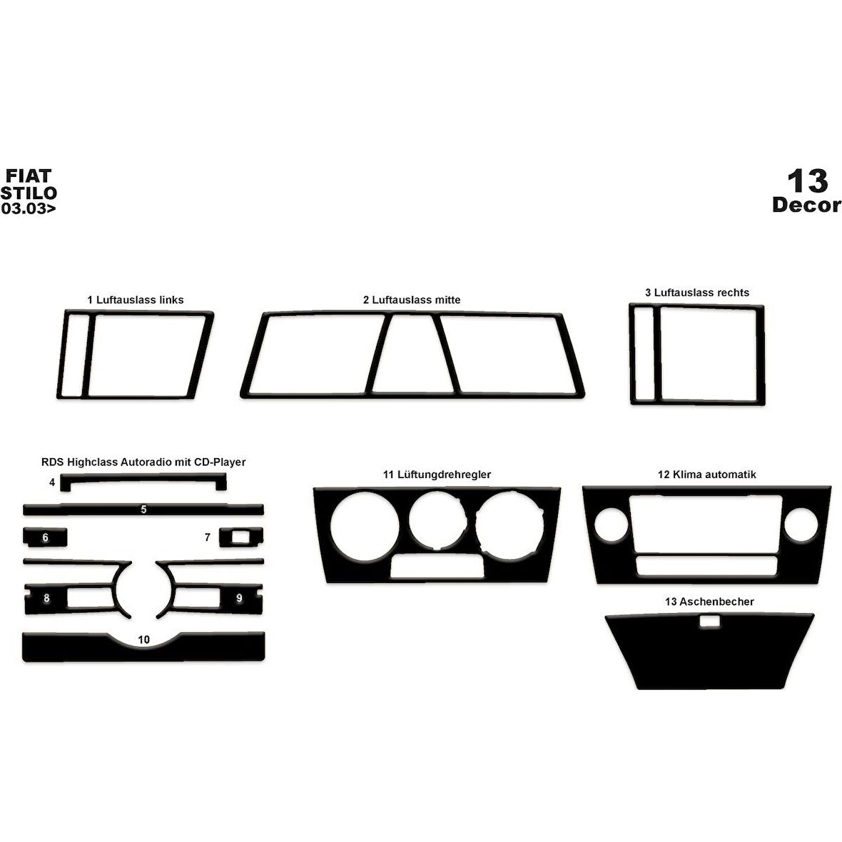 Meriç® Fiat Stilo Ön Torpido Kaplama 13 Parça 2003-2009