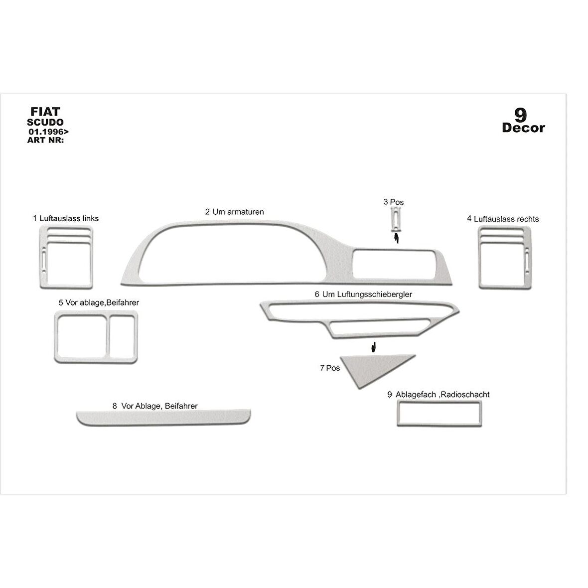 Meriç® Fiat Scudo/Expert/Jumpy Ön Torpido Kaplama 9 Prç 1996-2006