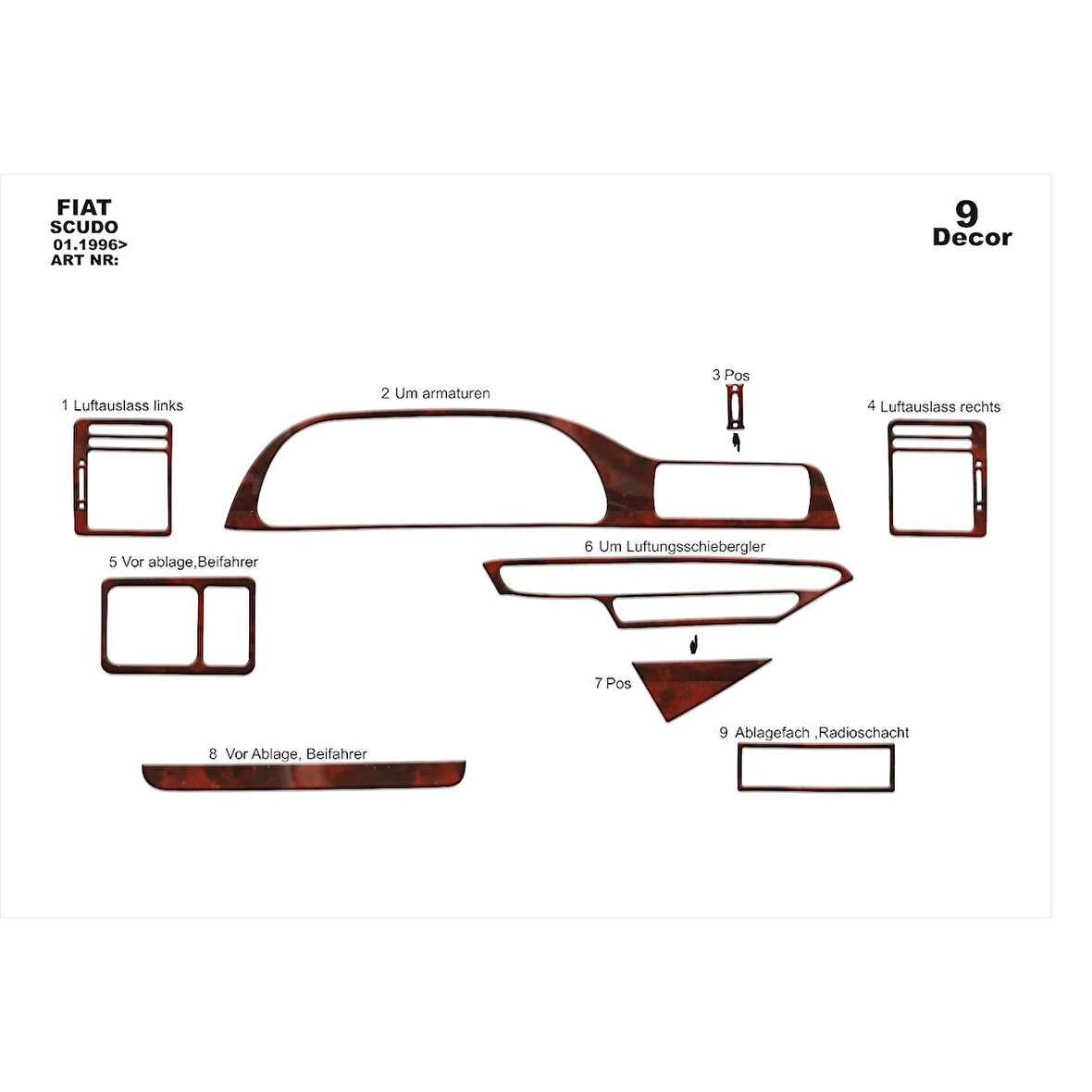 Meriç® Fiat Scudo/Expert/Jumpy Ön Torpido Kaplama 9 Prç 1996-2006