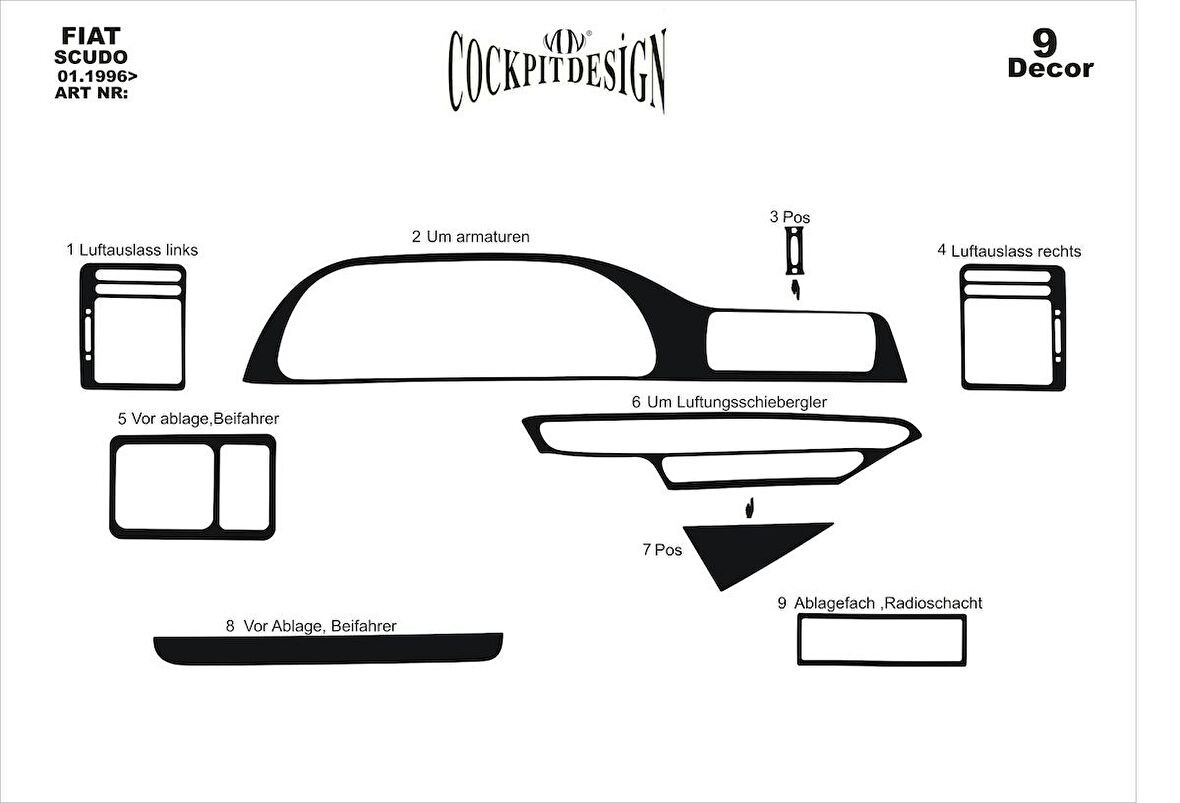 Meriç® Fiat Scudo/Expert/Jumpy Ön Torpido Kaplama 9 Prç 1996-2006