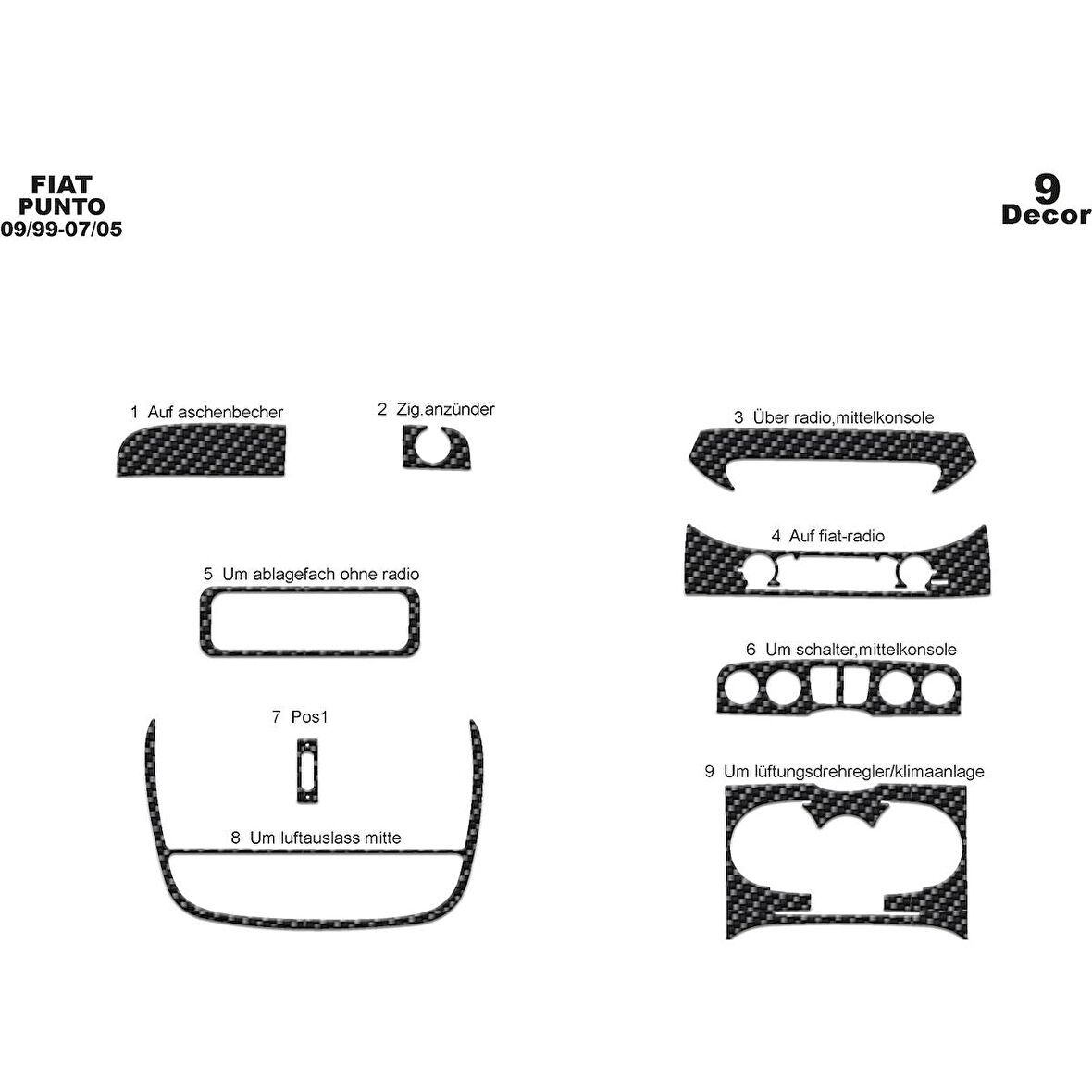 Meriç® Fiat Punto Ön Torpido Kaplama 9 Parça 1999-2005