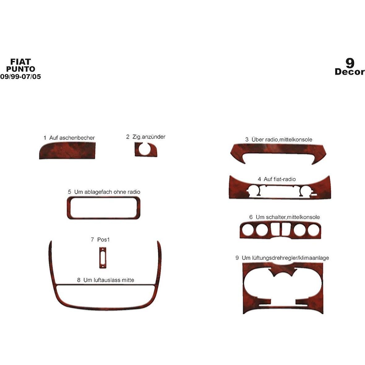 Meriç® Fiat Punto Ön Torpido Kaplama 9 Parça 1999-2005