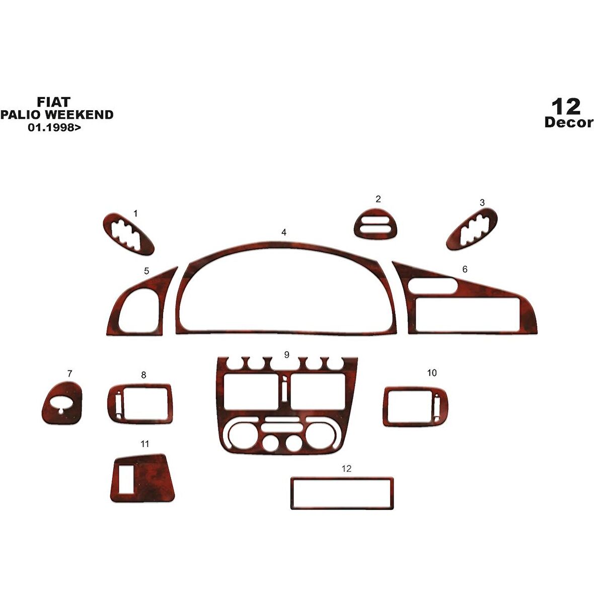 Meriç® Fiat Palio Weekend Ön Torpido Kaplama 12 Parça 1998-2002