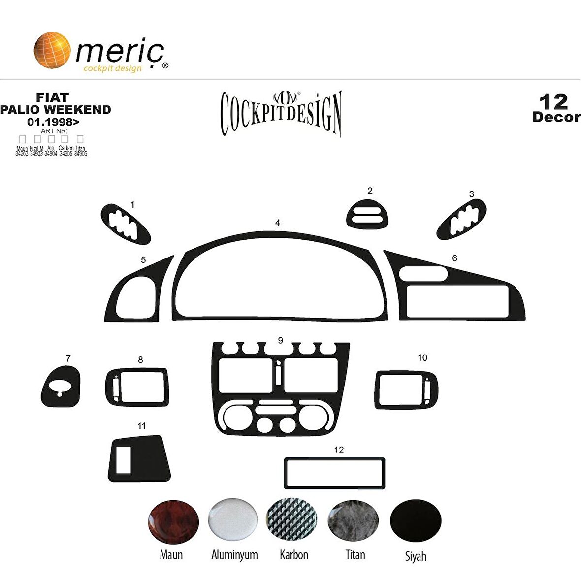 Meriç® Fiat Palio Weekend Ön Torpido Kaplama 12 Parça 1998-2002