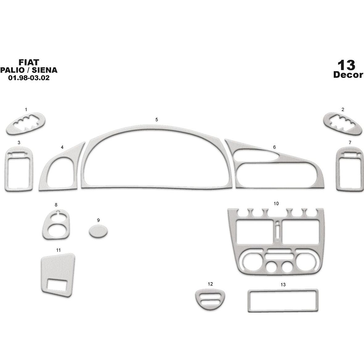 Meriç® Fiat Palio/Siena Ön Torpido Kaplama 13 Parça 1998-2002