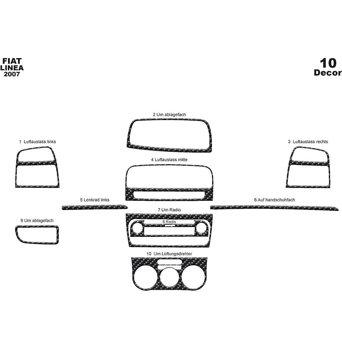 Meriç® Fiat Linea Ön Torpido Kaplama 10 Parça 2007-2012