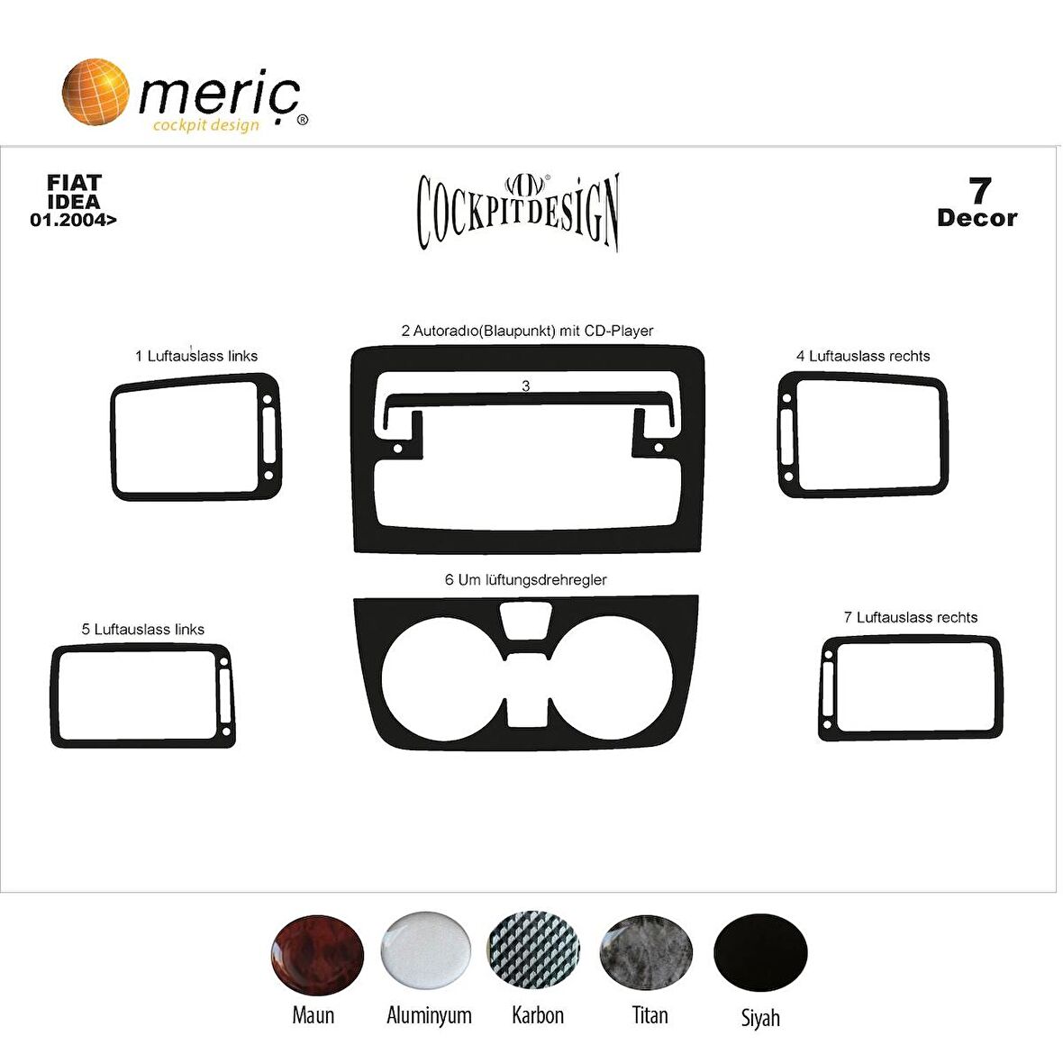 Meriç® Fiat Idea Ön Torpido Kaplama 7 Parça 2004-2009