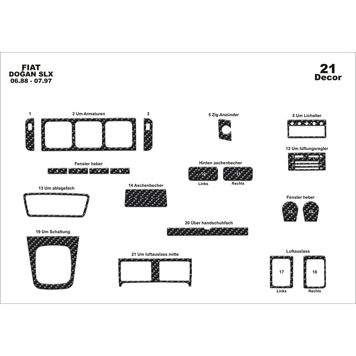 Meriç® Fiat Doğan Slx Ön Torpido Kaplama 21 Parça 1988-1997