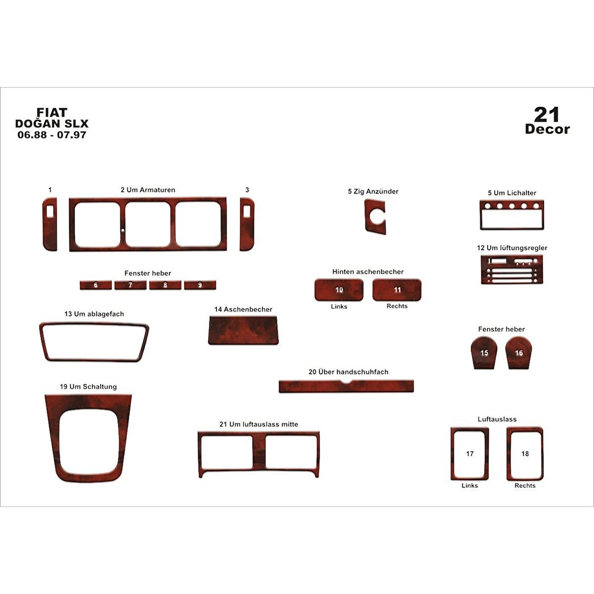 Meriç® Fiat Doğan Slx Ön Torpido Kaplama 21 Parça 1988-1997