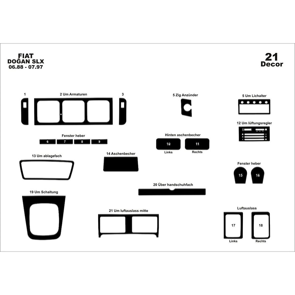 Meriç® Fiat Doğan Slx Ön Torpido Kaplama 21 Parça 1988-1997