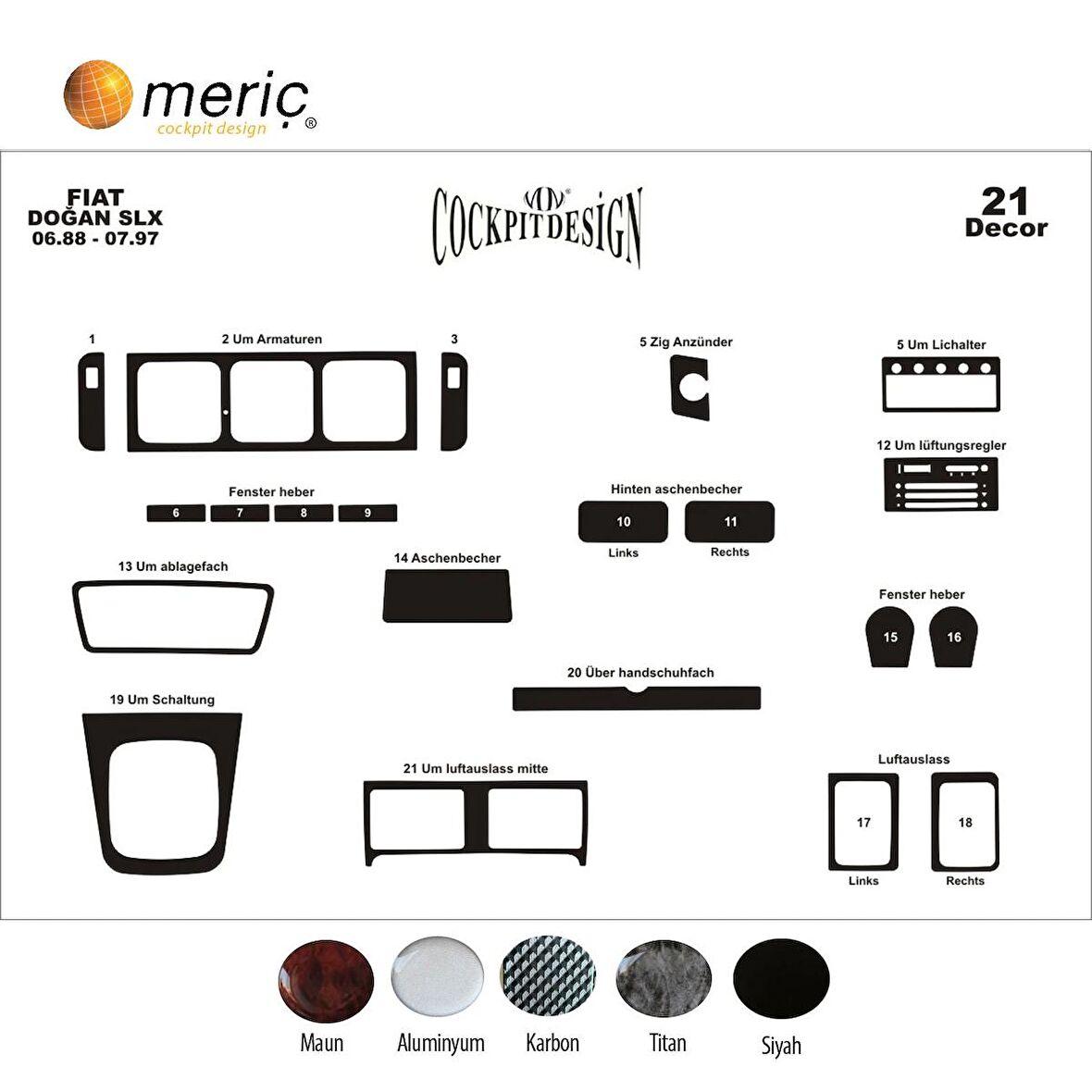 Meriç® Fiat Doğan Slx Ön Torpido Kaplama 21 Parça 1988-1997