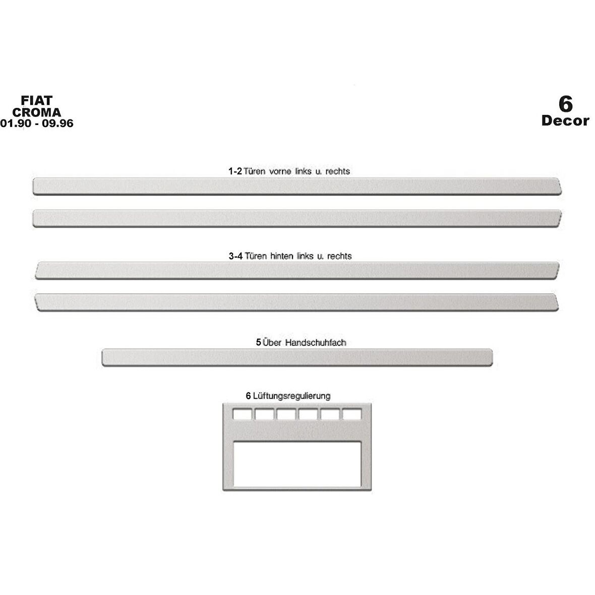 Meriç® Fiat Croma Ön Torpido Kaplama 6 Parça 1990-1996