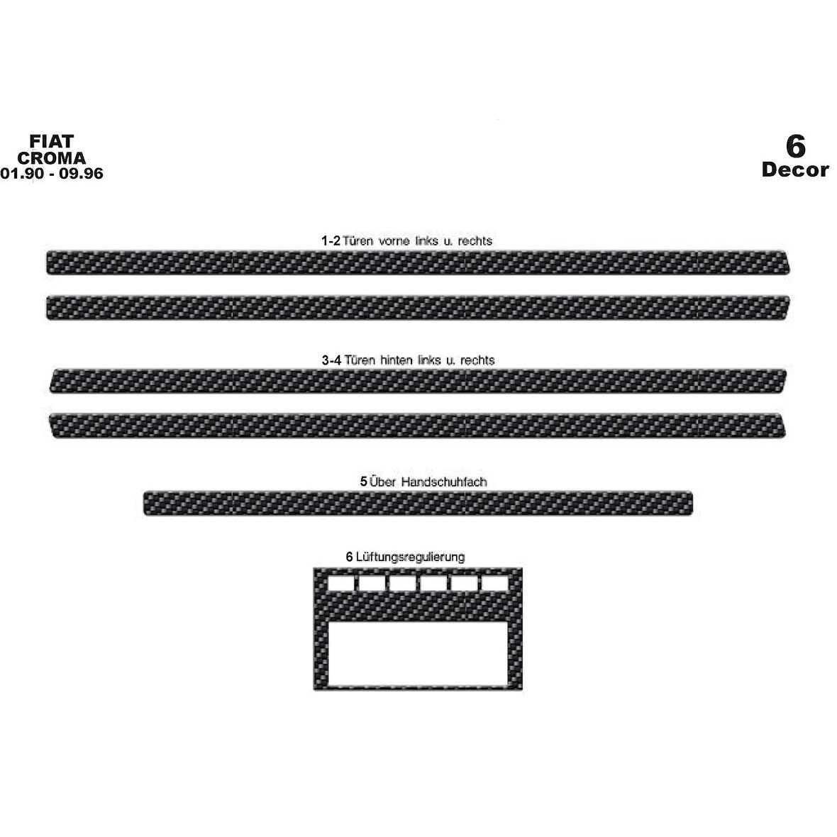 Meriç® Fiat Croma Ön Torpido Kaplama 6 Parça 1990-1996