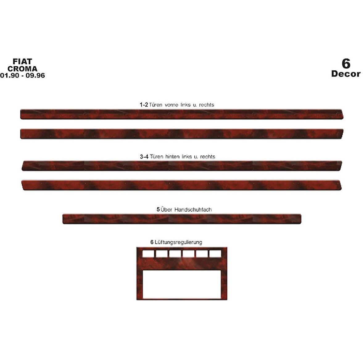 Meriç® Fiat Croma Ön Torpido Kaplama 6 Parça 1990-1996