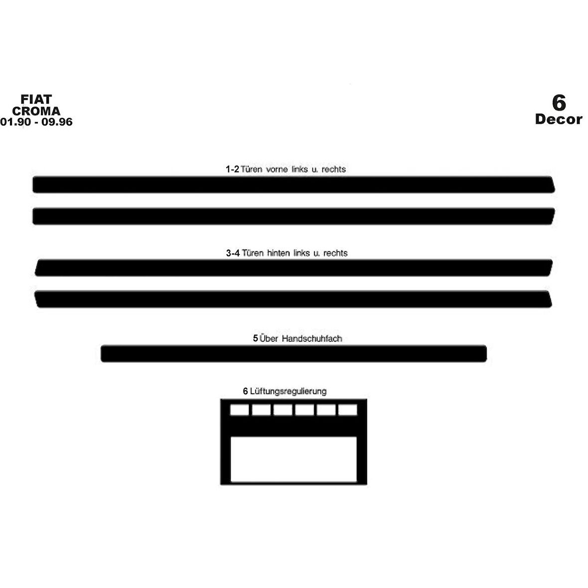 Meriç® Fiat Croma Ön Torpido Kaplama 6 Parça 1990-1996