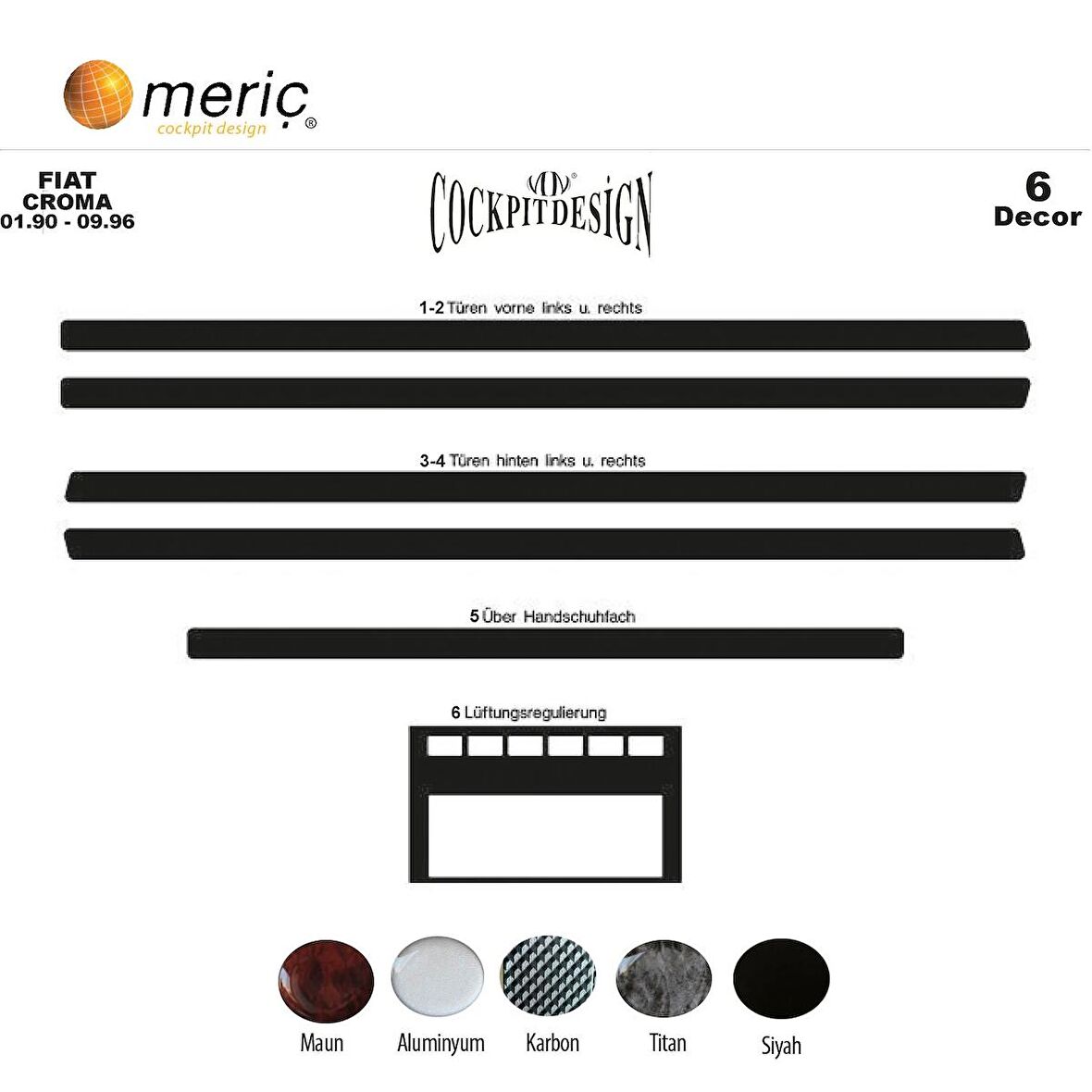 Meriç® Fiat Croma Ön Torpido Kaplama 6 Parça 1990-1996
