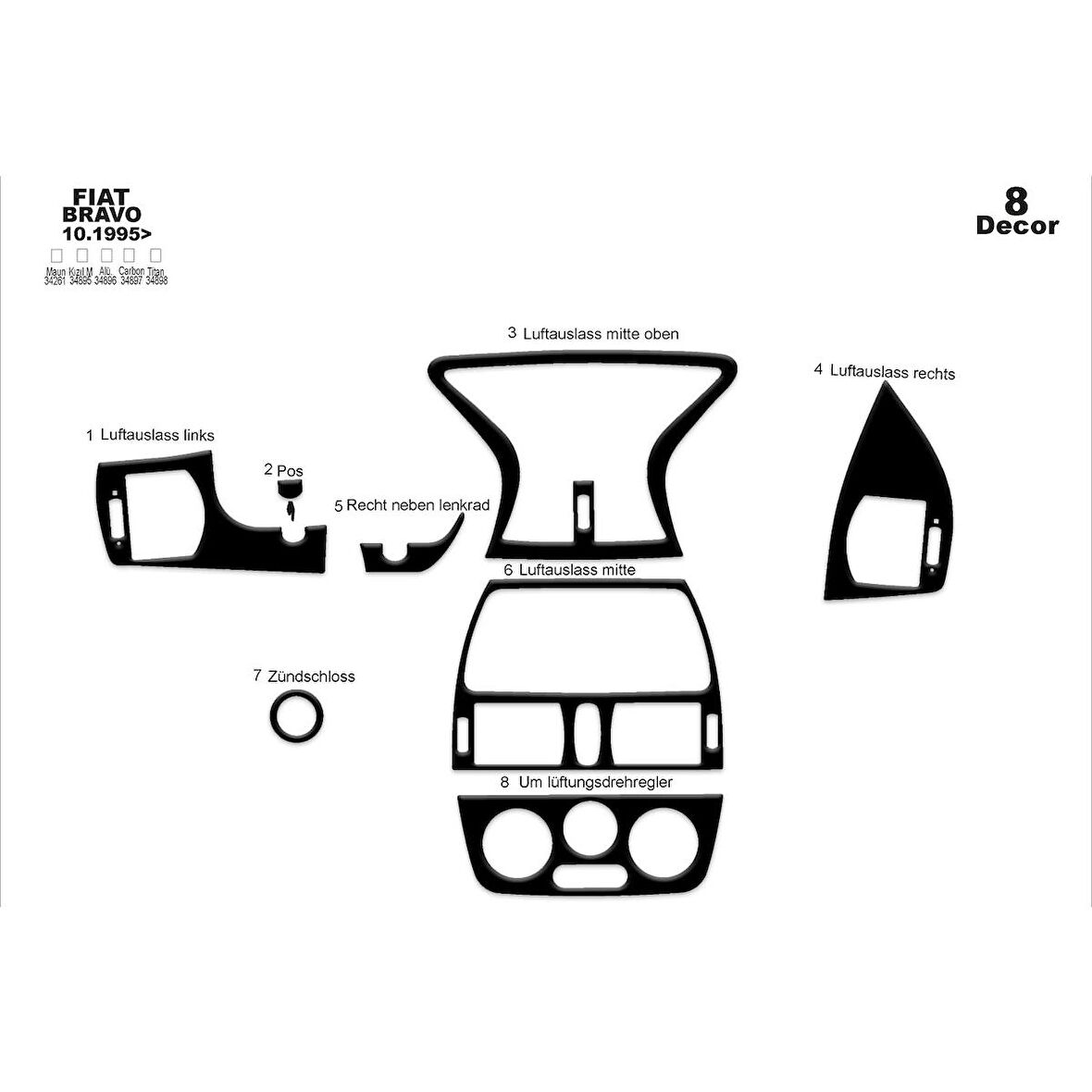Meriç® Fiat Brava/Marea Ön Torpido Kaplama 8 Parça 1995-2005