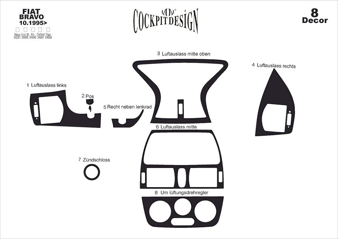 Meriç® Fiat Brava/Marea Ön Torpido Kaplama 8 Parça 1995-2005