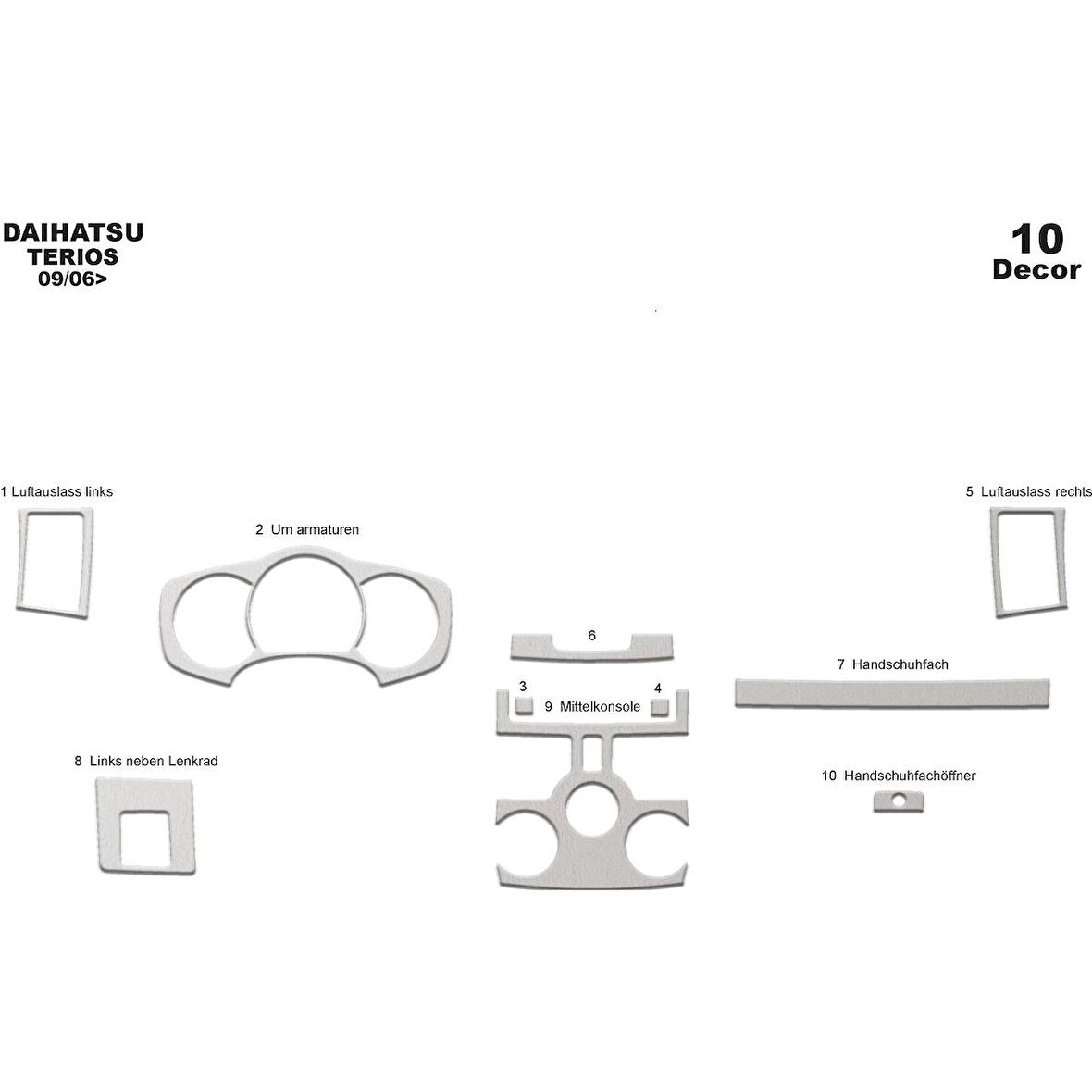 Meriç® Daihatsu Terios Ön Torpido Kaplama 10 Parça 2006-›