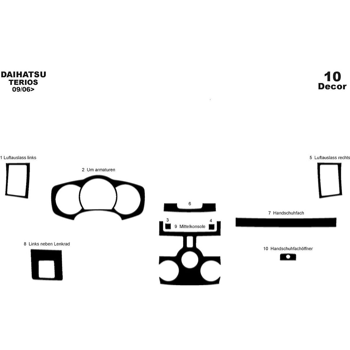 Meriç® Daihatsu Terios Ön Torpido Kaplama 10 Parça 2006-›
