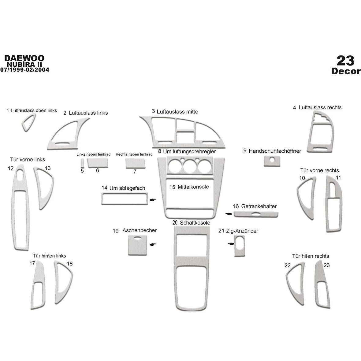 Meriç® Daewoo Nubira 2 Ön Torpido Kaplama 23 Parça 1999-2004
