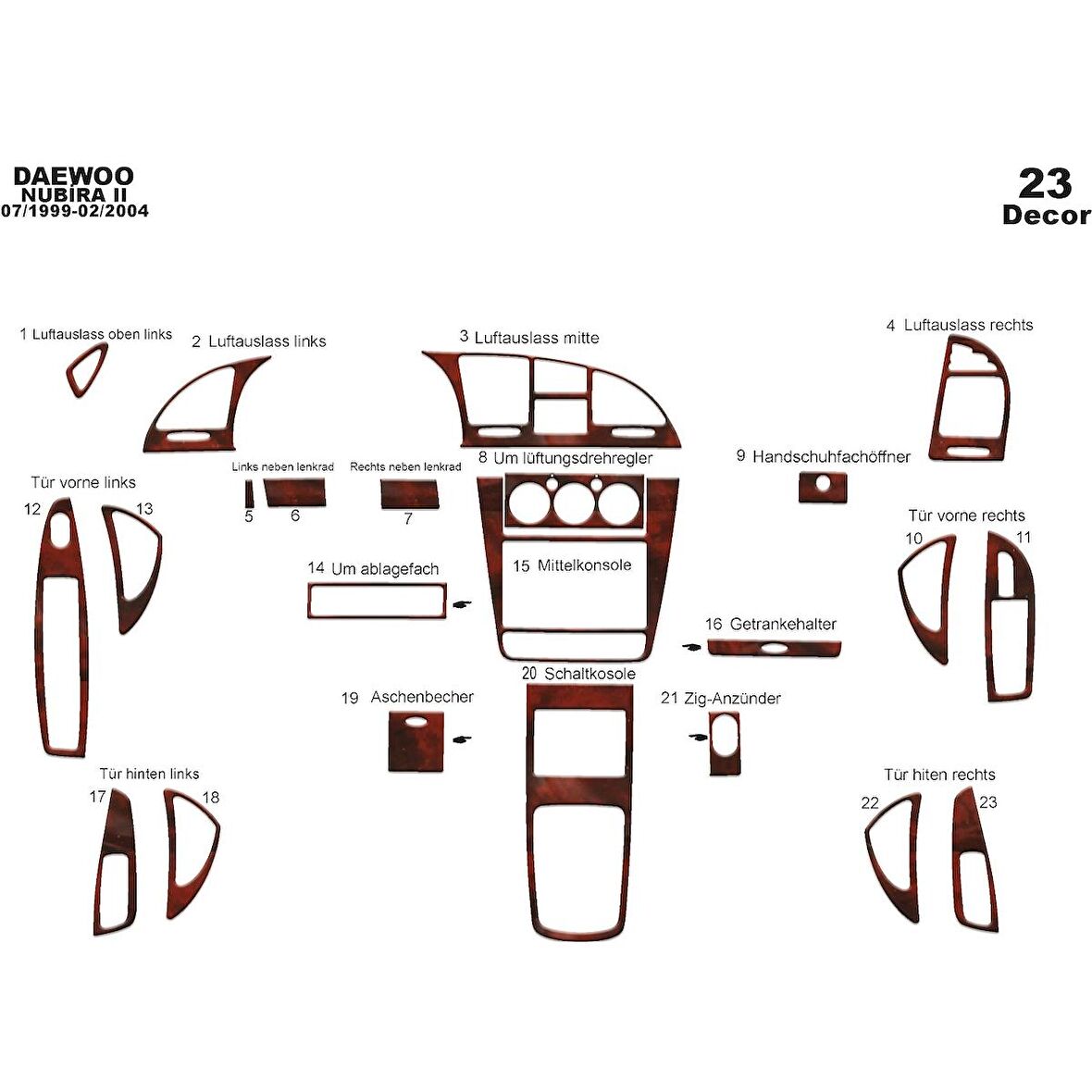 Meriç® Daewoo Nubira 2 Ön Torpido Kaplama 23 Parça 1999-2004