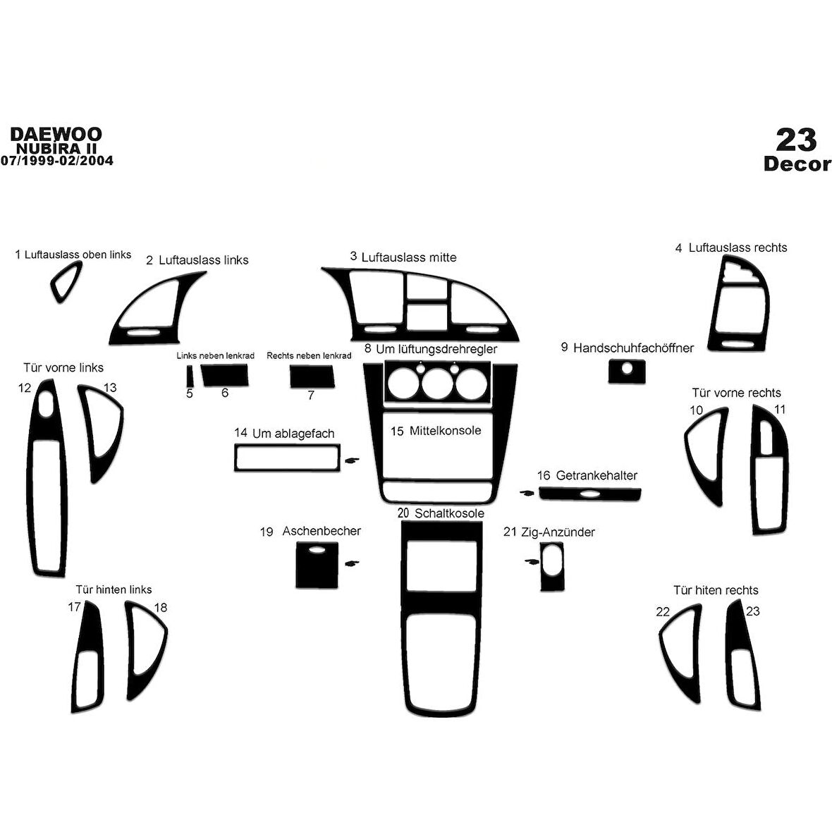 Meriç® Daewoo Nubira 2 Ön Torpido Kaplama 23 Parça 1999-2004