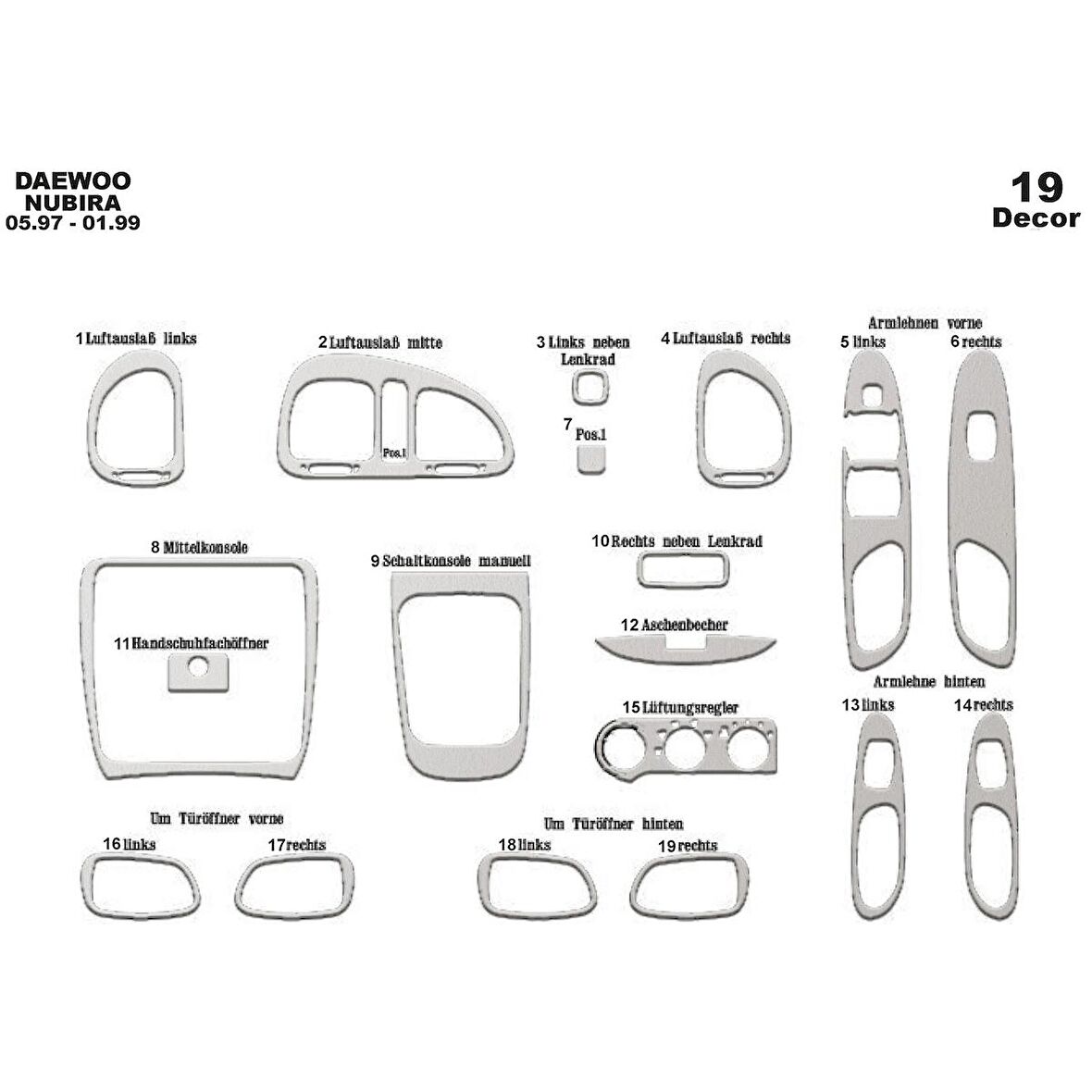 Meriç® Daewoo Nubira 1 Ön Torpido Kaplama 19 Parça 1997-1999
