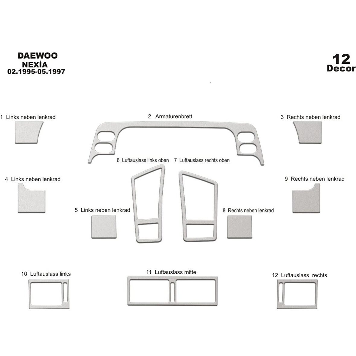 Meriç® Daewoo Nexia Ön Torpido Kaplama 12 Parça 1995-1997