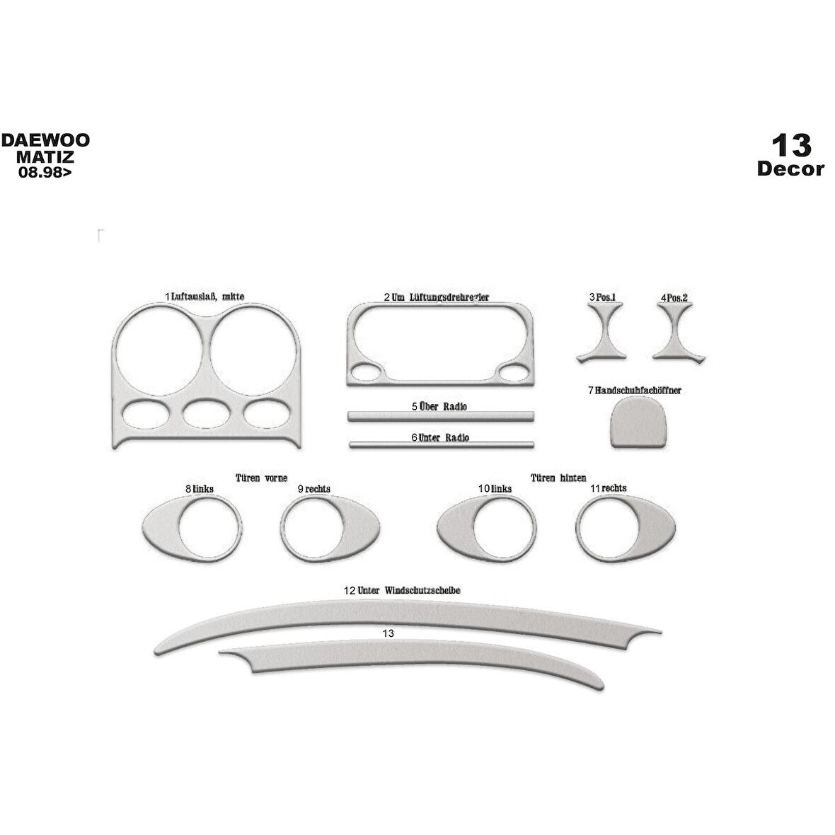 Meriç® Daewoo Matiz Ön Torpido Kaplama 13 Parça 1998-2005