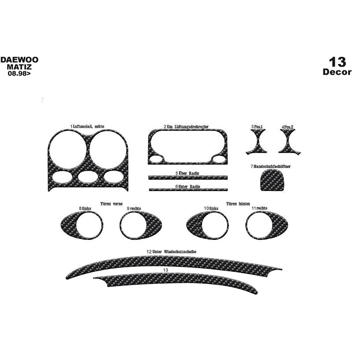Meriç® Daewoo Matiz Ön Torpido Kaplama 13 Parça 1998-2005