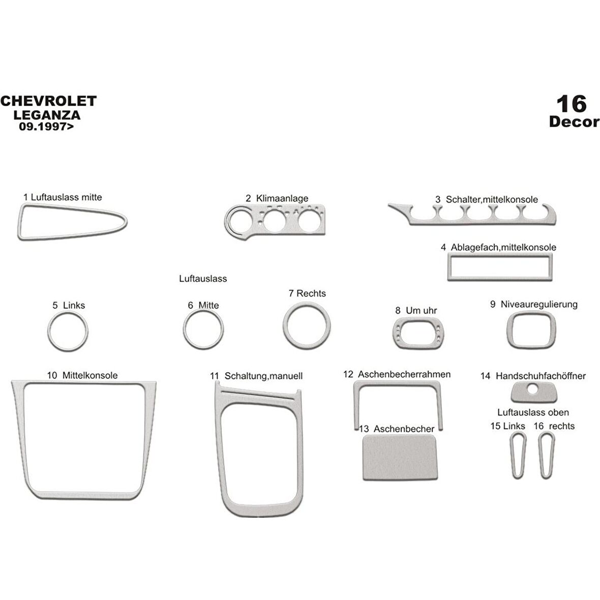 Meriç® Daewoo Leganza Ön Torpido Kaplama 16 Parça 1997-2006