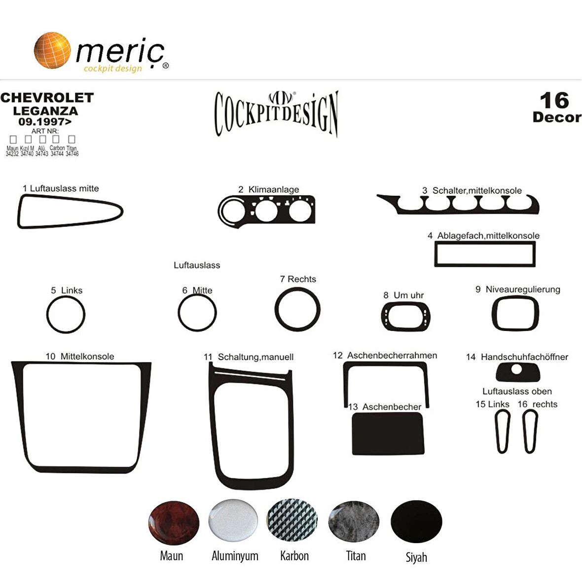 Meriç® Daewoo Leganza Ön Torpido Kaplama 16 Parça 1997-2006