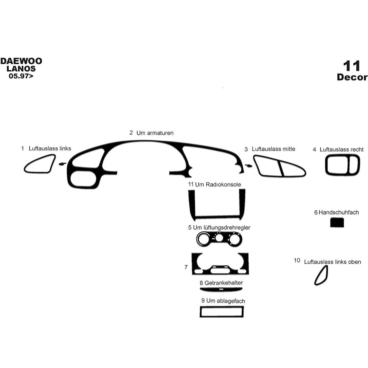 Meriç® Daewoo Lanos Ön Torpido Kaplama 11 Parça 1997-›
