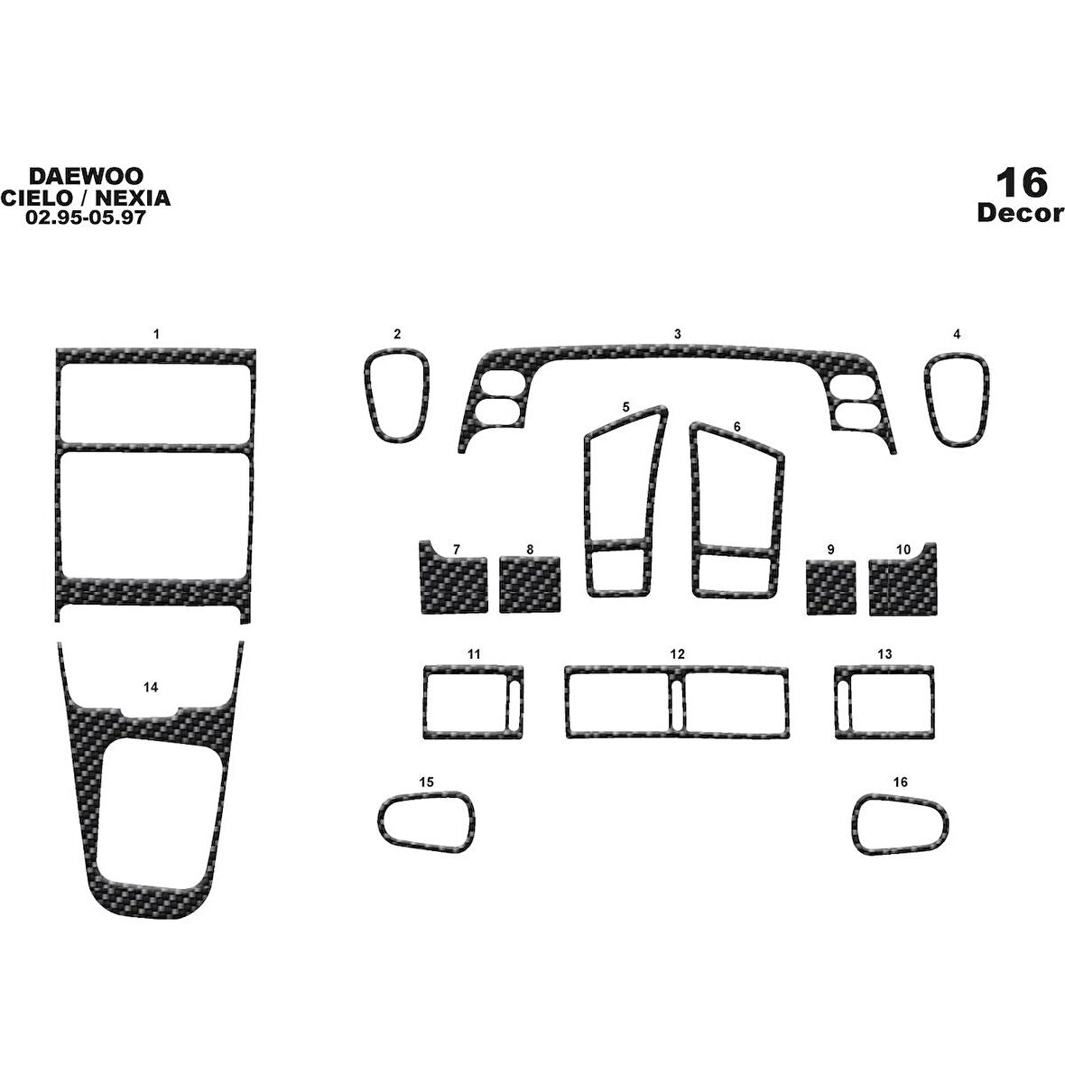 Meriç® Daewoo Cielo /Nexia Ön Torpido Kaplama 16 Parça 1995-1997