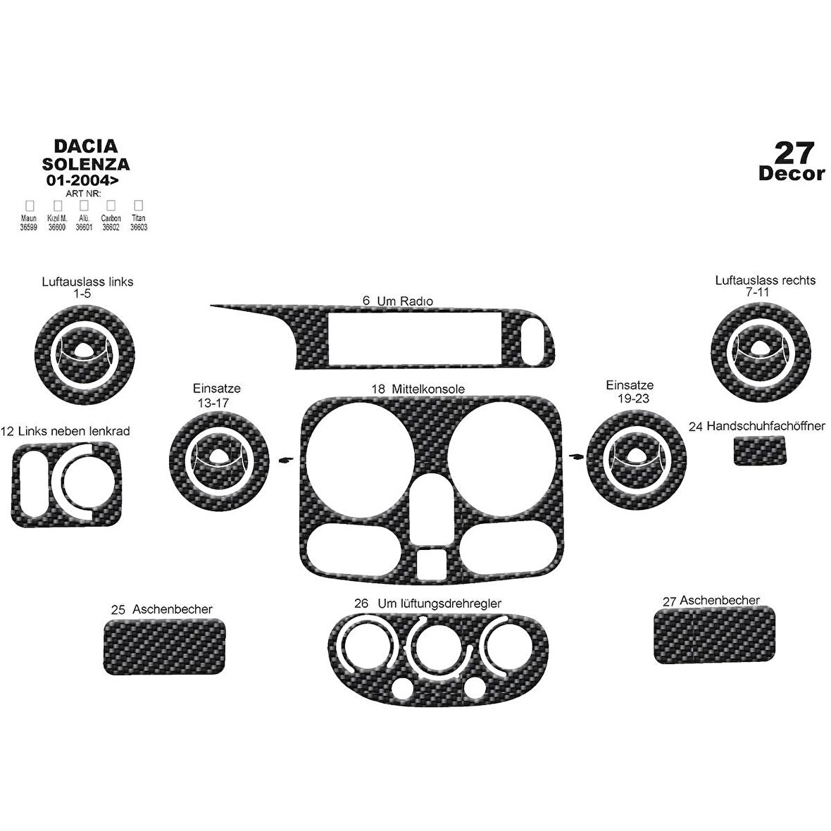 Meriç® Dacia Solenza Ön Torpido Kaplama 27 Parça 2004-2009