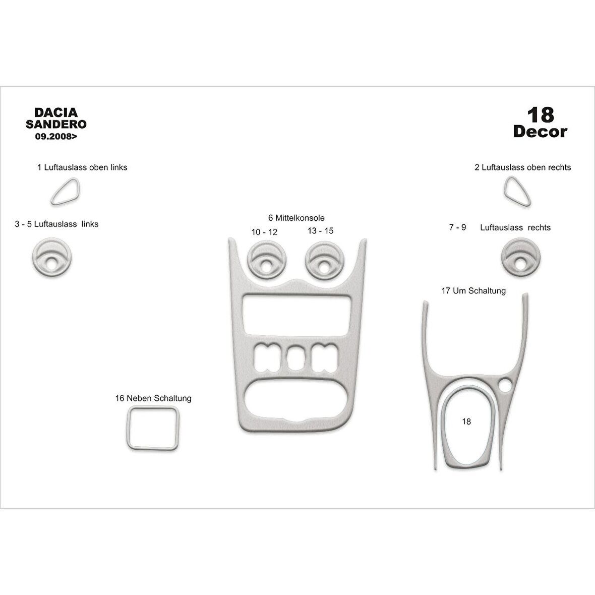 Meriç® Dacia Sandero Ön Torpido Kaplama 18 Parça 2008-2011