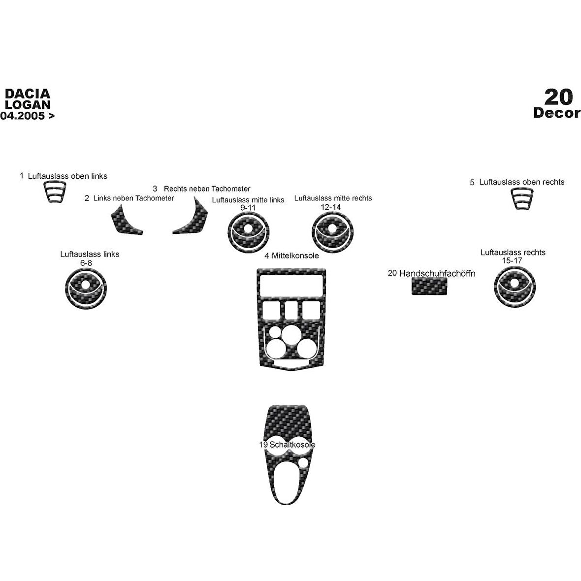 Meriç® Dacia Logan Ön Torpido Kaplama 20 Parça 2005-2009