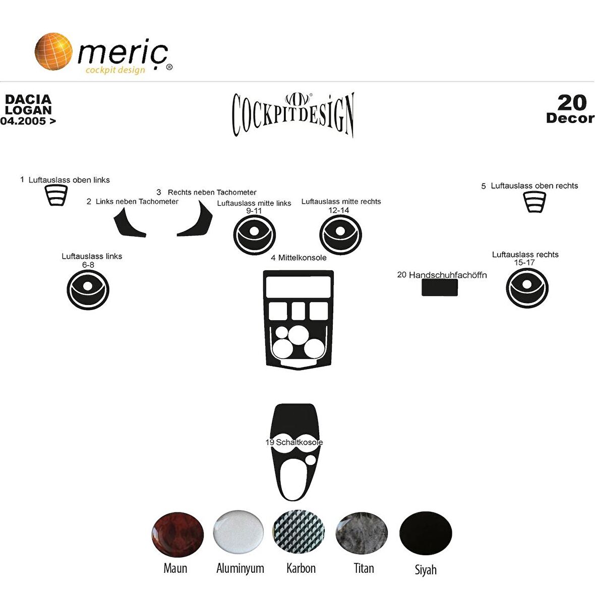 Meriç® Dacia Logan Ön Torpido Kaplama 20 Parça 2005-2009