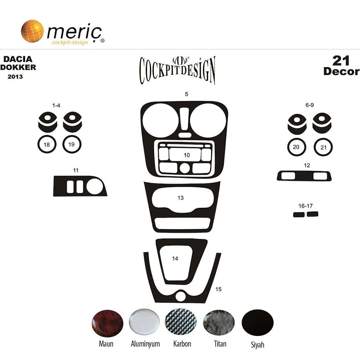 Meriç® Dacia Dokker Ön Torpido Kaplama 21 Parça 2013-›
