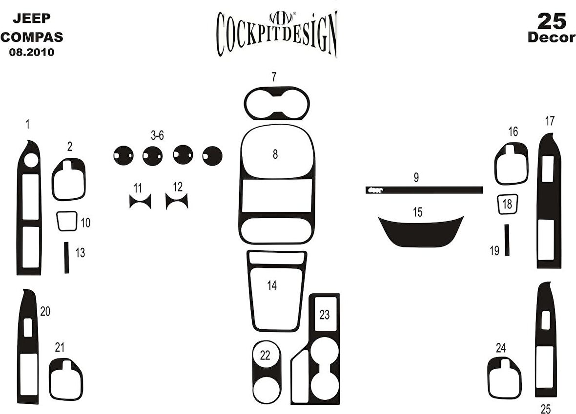 Meriç® Chrysler Compass Ön Torpido Kaplama 25 Parça 2010-2012