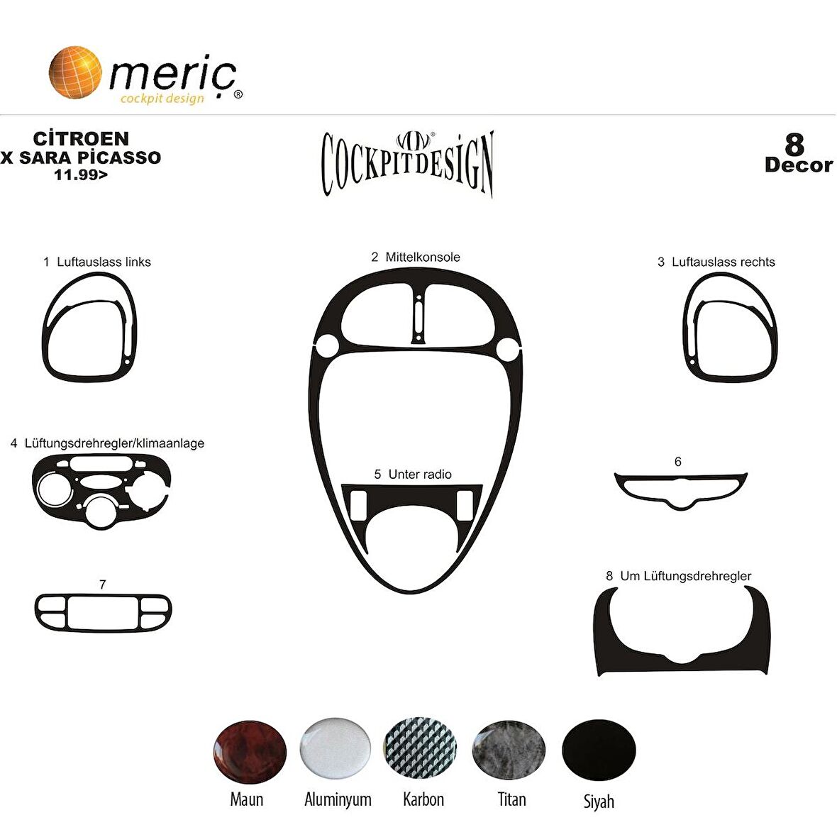 Meriç® Citroen Xsara Picasso Ön Torpido Kaplama 8 Parça 1999-2006