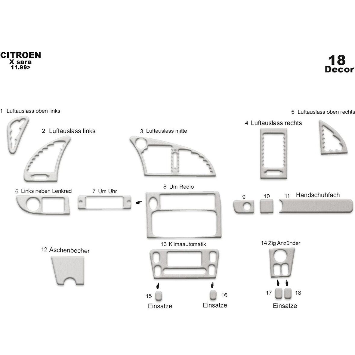 Meriç® Citroen Xsara 2 Ön Torpido Kaplama 18 Parça 1999-2006