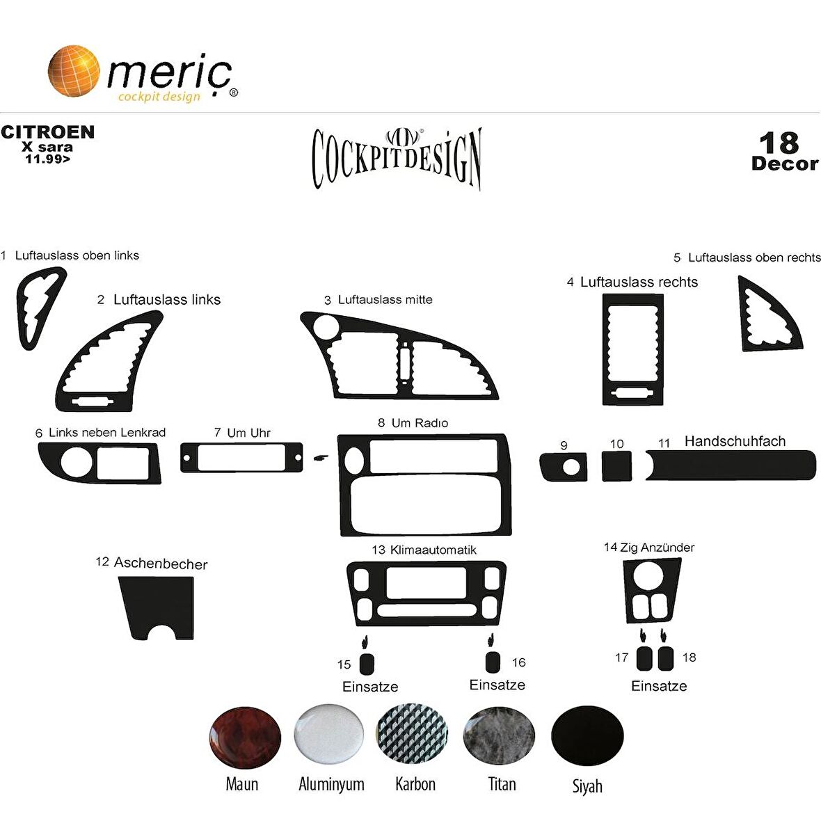 Meriç® Citroen Xsara 2 Ön Torpido Kaplama 18 Parça 1999-2006