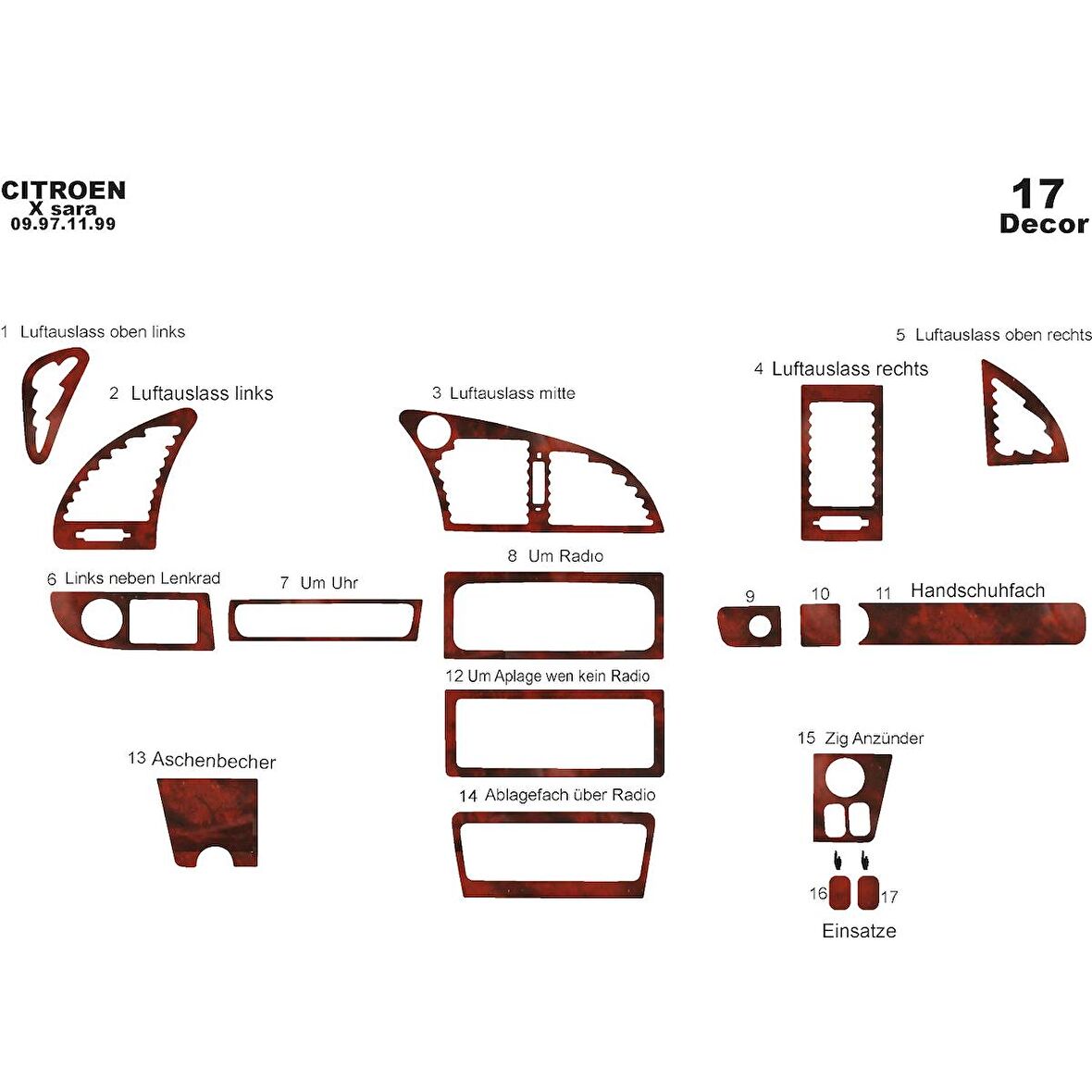 Meriç® Citroen Xsara 1 Ön Torpido Kaplama 17 Parça 1997-1999