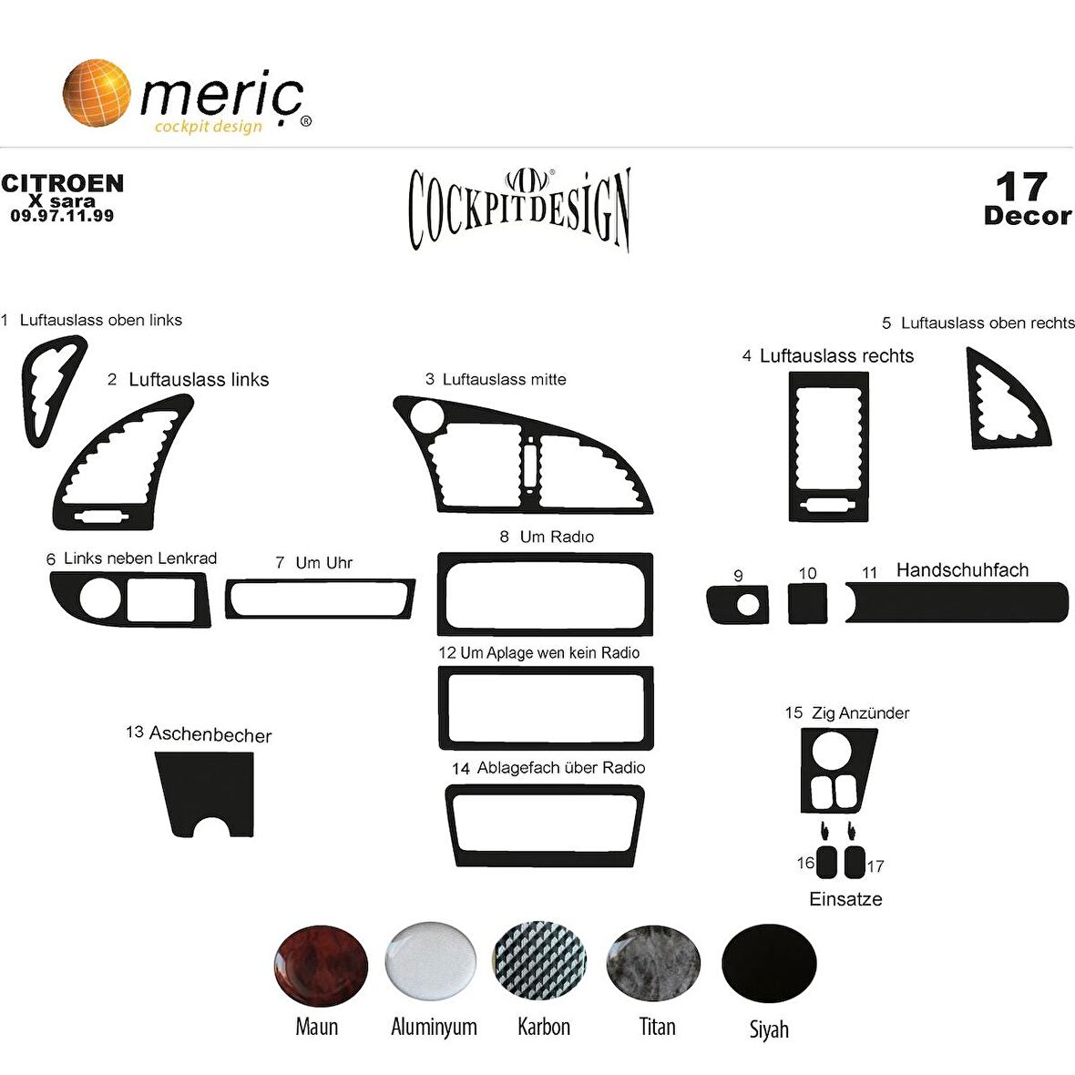 Meriç® Citroen Xsara 1 Ön Torpido Kaplama 17 Parça 1997-1999