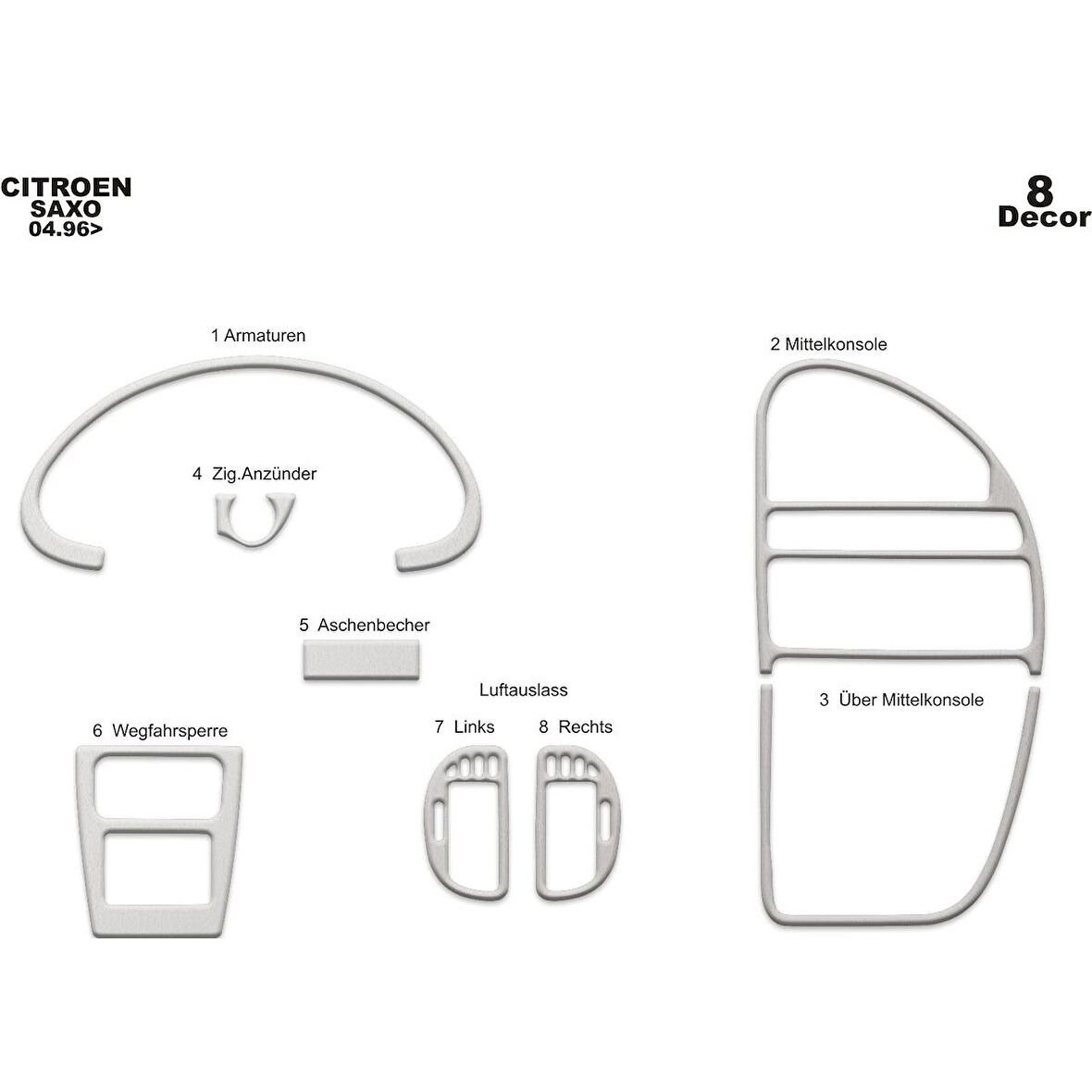 Meriç® Citroen Saxo Ön Torpido Kaplama 8 Parça 1996-1999